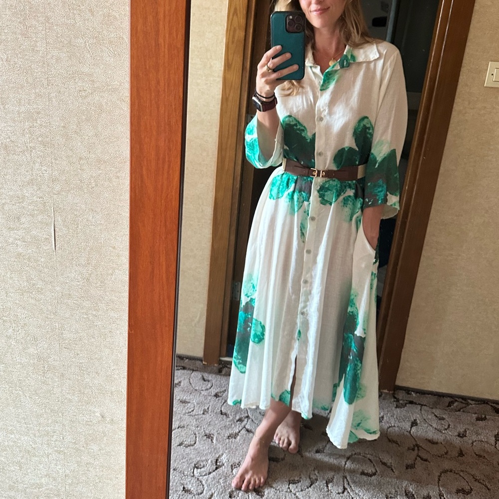 100% linen midi dress